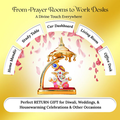 Ganesh Idol for Car Dashboard with Umbrella | Ganpati Idol for Cars | Vinayak Idols for Car Dash Board, Home Decor | Ganapathi for Home | Vinayagar Statue for Office Desk
