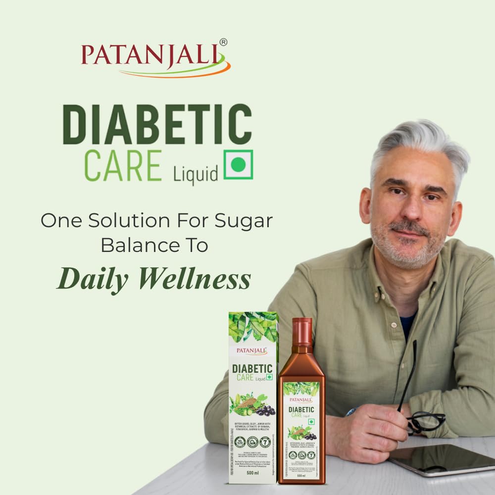 Patanjali Diabetic Care Liquid | Ayurvedic Diabetes Supplement with Karela, Jamun & Giloy | Plant-Based | 500ml