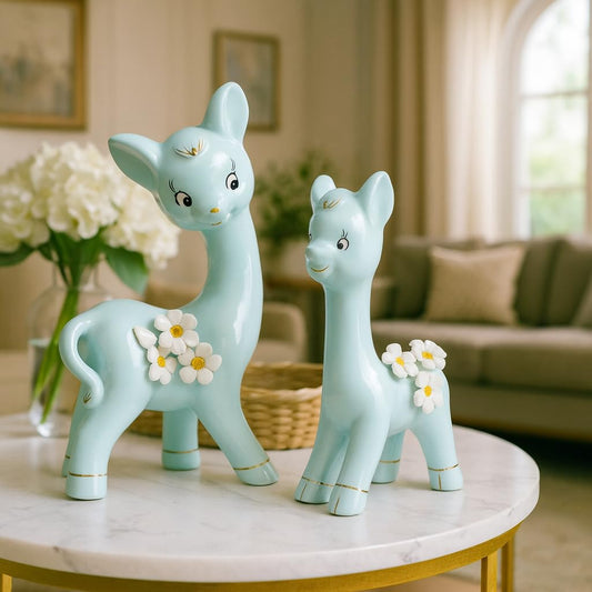Modern Fox Pair Ceramic Art Figurine | Beautiful Home Decor (Pack of 2, Sky)