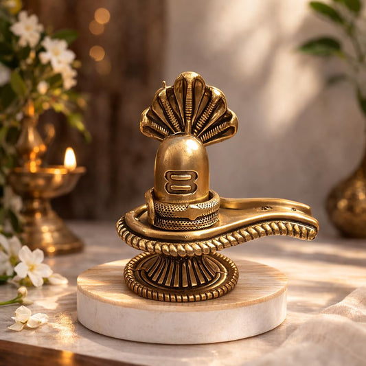 Brass Shivling Statue with Snake |