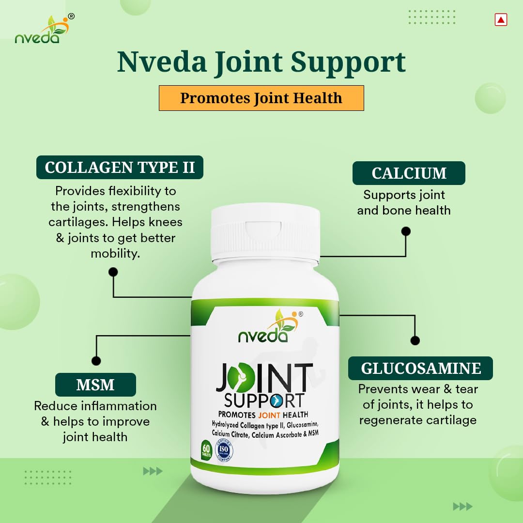 Nveda Joint Support for keeping Joints healthy containing Collagen Type 2, Glucosamine, Calcium and MSM (60 Nos)