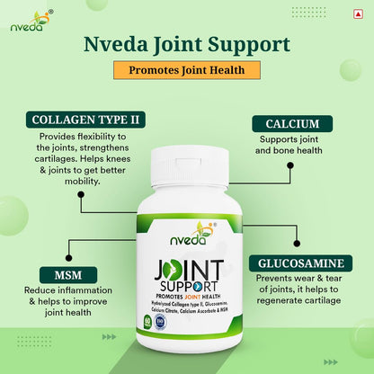 Nveda Joint Support for keeping Joints healthy containing Collagen Type 2, Glucosamine, Calcium and MSM (60 Nos)