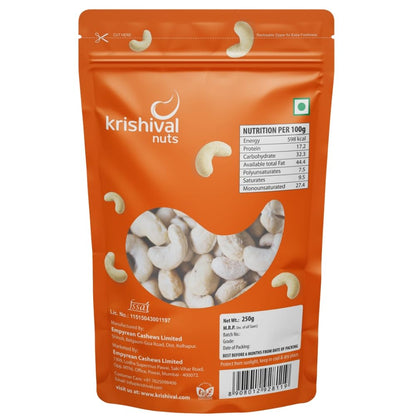 Krishival Nuts Premium Cashews W320 | 100% Natural Whole Cashews | Crunchy, Nutritious & Delicious, Gluten Free & High Protein