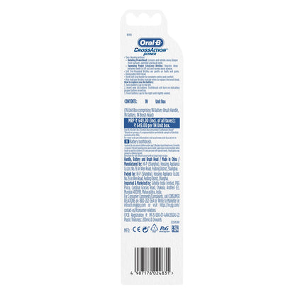 Oral B Cross Action AA Battery Electric Toothbrush for Adults, 90 Day Battery, 2 Year Warranty by Oral-B, IPX7 Water Resistant, Soft Crisscross Bristles (Blue, 1)