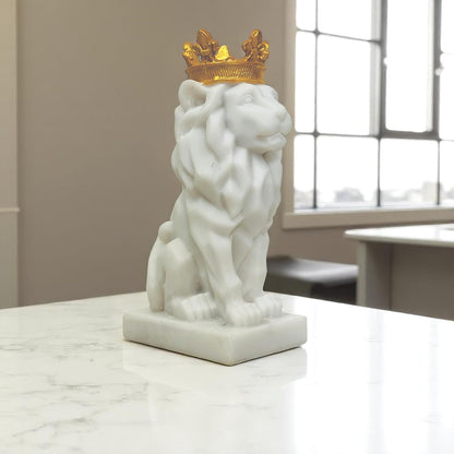 Resin Lion Statue (8.5 Inch) | Decorative Lion Sculpture & Figurine for Home Decor | Modern Tabletop Showpiece for Living Room, Bedroom, Office, Shelf & Bookshelf | White