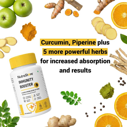 NutraStore Immunity Booster for Men & Women | Curcumin, Natural Vitamin C, Piperine | 60 Capsules | All Natural Ingredients