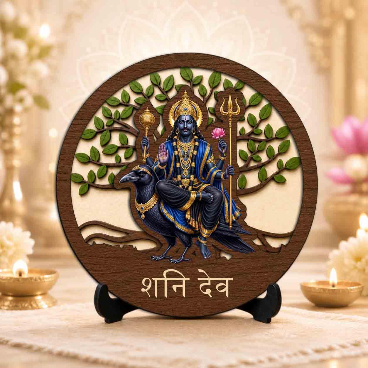 Plan To Gift Shani Dev Wooden Murti for Home Mandir, Prayer Room, Table Top Decor & Spiritual Gifting - 5x5 Inch