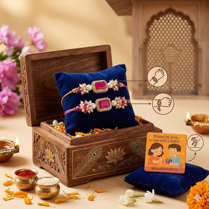 SAUDEEP INDIA Feng Shui Crystal Tortise with Plate for Good Luck with Lumba/Couple Rakhi Set Brother Bhabhi | Turtle for Vastu Home Decor(Couple Rakhi with Gift Hamper)