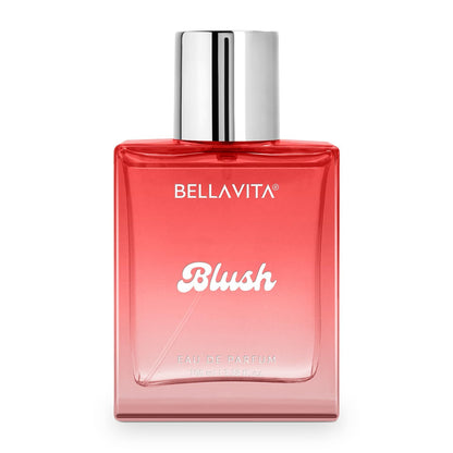 Red Bellavita Blush perfume bottle on a white background
