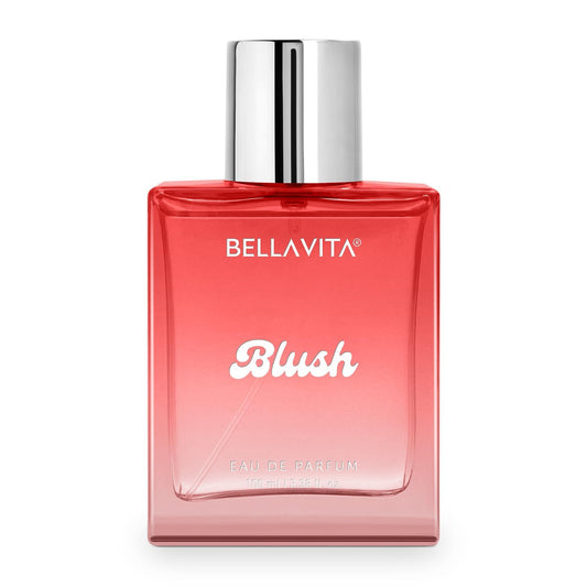 Red Bellavita Blush perfume bottle on a white background
