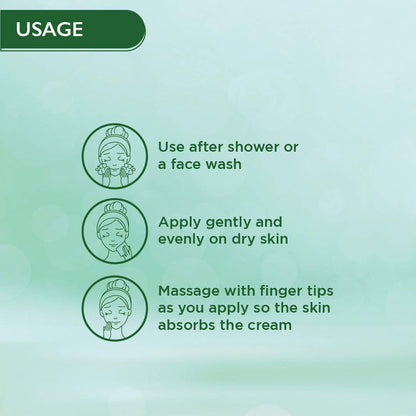 Instructions for using a skincare product on a green background