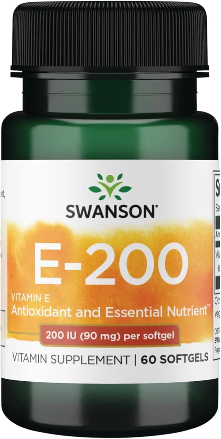 Swanson Vitamin E-200 supplement bottle on a white background
