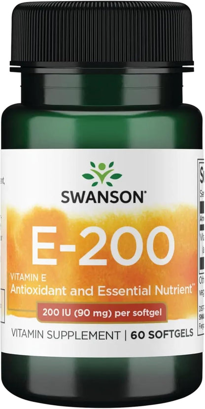 Swanson Vitamin E-200 supplement bottle on a white background