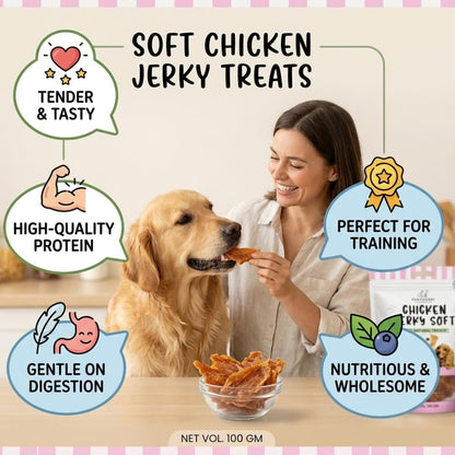 PAWPOURRI Natural Chicken Jerky Soft Dog Treats for All Breeds & Sizes | Daily Use Dog Treats | High Protein Chewy Training & Reward Snacks (Chicken Jerky Soft, Pack of 1) 100gm