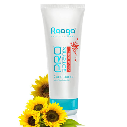 Raaga Pro Botanix Colour Protect Conditioner tube with sunflowers on a white background
