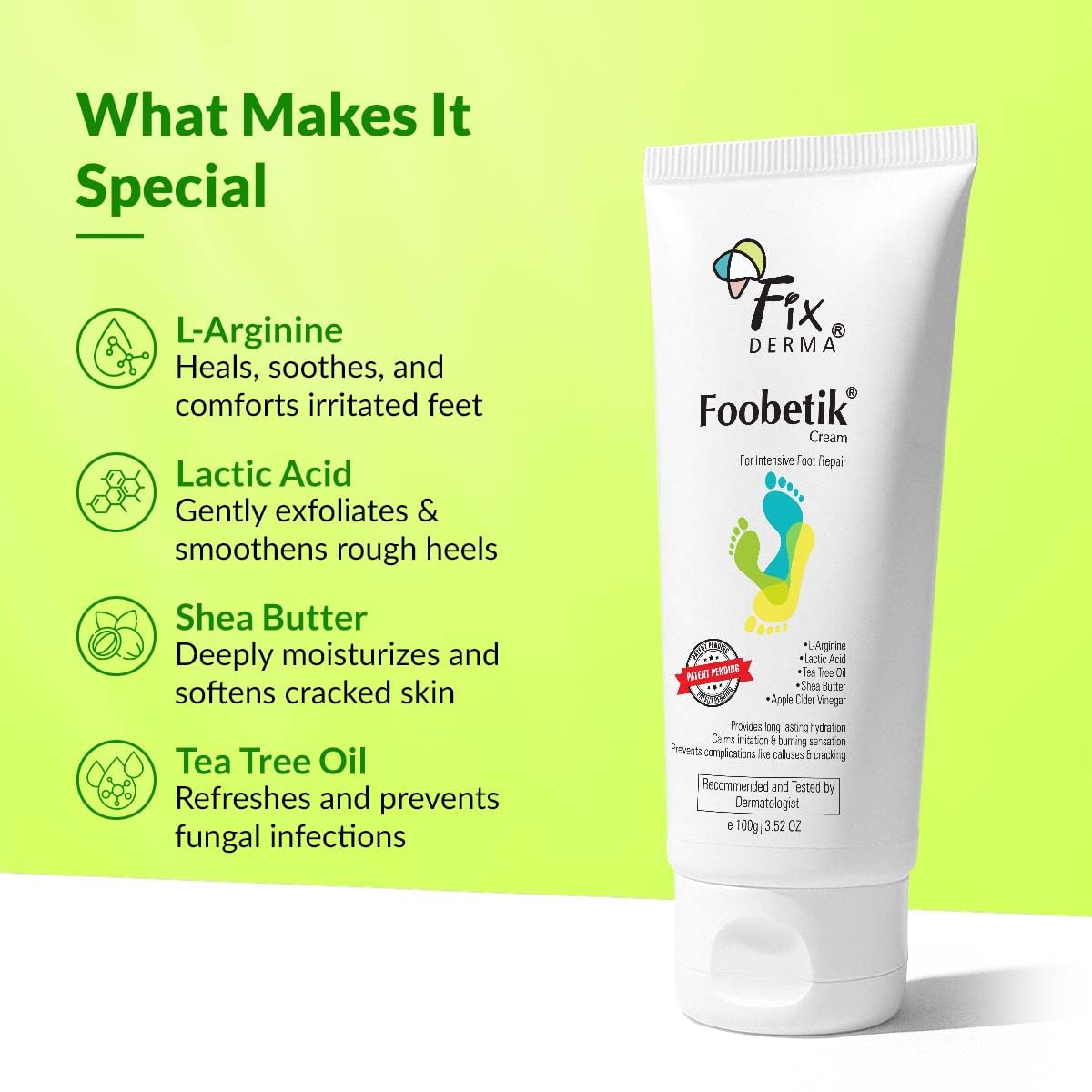 Fixderma Foobetik Cream, Foot cream, Foot care, For Dry & Cracked Feet, Moisturizes & Soothes Feet, Heel Repair, For Calloused, or Chapped Skin, Paraben Free 100gm