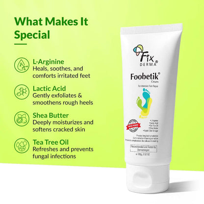Fixderma Foobetik Cream, Foot cream, Foot care, For Dry & Cracked Feet, Moisturizes & Soothes Feet, Heel Repair, For Calloused, or Chapped Skin, Paraben Free 100gm