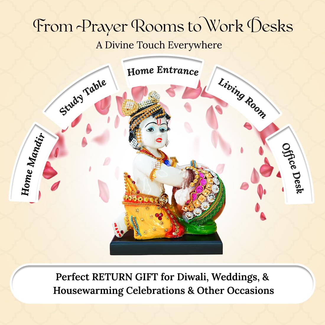 Bal Gopal Idol for Puja | Laddu Gopal Murti for Pooja Room | Resin Baby Krishna Idol for Home | Bal Krishna Idol | Sri Krishna Idols Gift | Makan Chor Idol