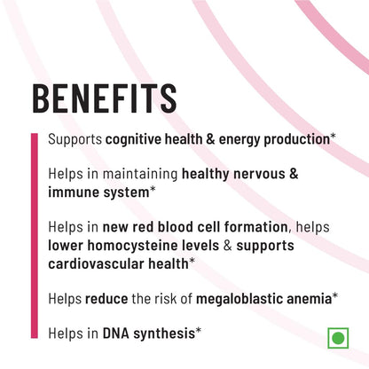 Zephivo Unived Basics B12+Folate | Vitamin B12 (Methylcobalamin) with 5-MTHF BioAvailable Folate | Essential for Vegan & Vegetarians | 60 Vegan Capsules

