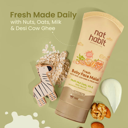 Nat Habit Baby Face Cream – Multi-Nut, Oats & Vitamin E Baby Face Malai for deep, Long-Lasting Moisture, Protects Skin Barrier with Vit E, Chemical Free, Makes Skin Soft & Supple, 75ml