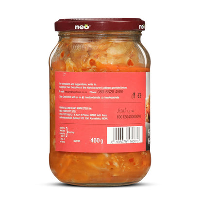 Neo Kimchi I Fermented Indian Cabbage & Carrot 460g I 100% Plant Based I Made in India I Ready to Eat Pickle I Healthy Food I Enjoy with Ramen Noodles, Kimchi Noodle, Korean Rice & Snacks I Probiotic-Rich Side Dish I 460g