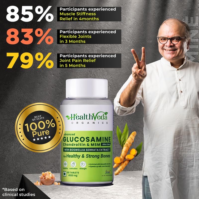 Zephivo HEALTH VEDA ORGANICS PRIVATE LIMITED Plant Based Glucosamine Chondroitin & MSM I 60 Veg Tablets I Supports Healthy Joint, Bone & Cartilage I Relieves Pain & Stiffness I For Both Men & Women
