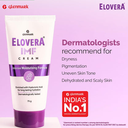 Elovera Intense Moisturizing Cream IMF 75g | Enriched with Hyaluronic Acid with Anti Ageing benefits, Reduces Fine Lines & Wrinkles | Nourish & Rejuvenate Skin | Dermatologically Tested | Paraben Free