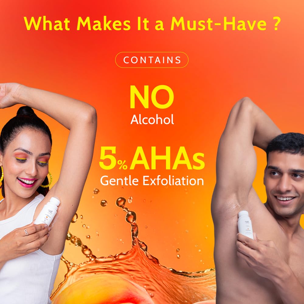 Chemist At Play UnderArm Roll On For Men & Women | Peach Fragrance 40ml | 4% Lactic Acid & 1% Mandelic Acid | Fades Underarm Pigmentation & Reduces Body Odour | 0% Aluminium & Alcohol |Sensitive Skin