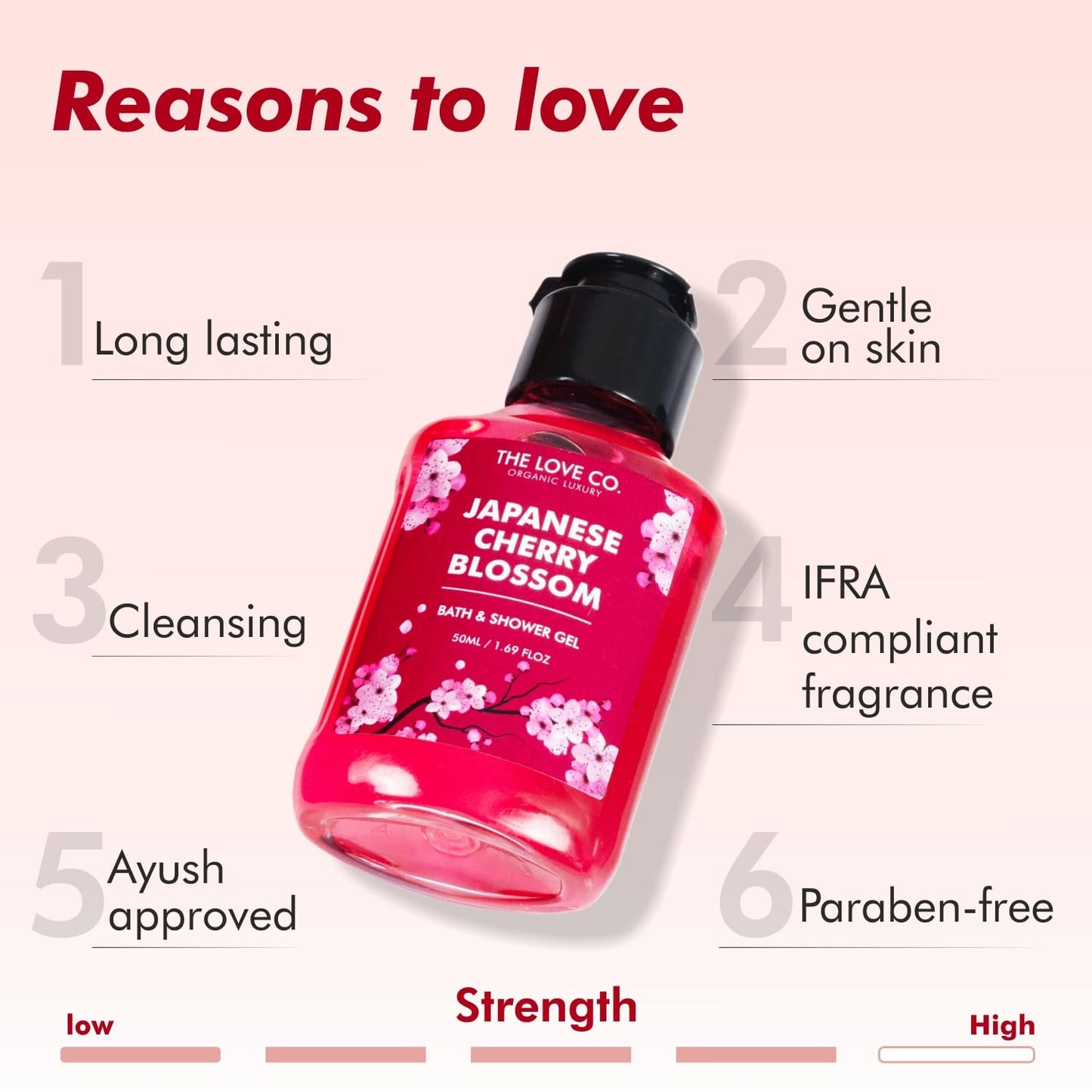 THE LOVE CO. Japanese Cherry Blossom Body Wash 50ml | Luxury Body Wash for Women | Organic & Vegan | Shower Gel Women | 100% Vegan | Luxury Beauty | Body Skin Care Products