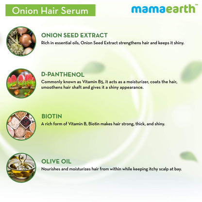 Mamaearth Onion Hair Serum For Silky & Smooth Hair, Tames Frizz, with Onion & Biotin for Strong, Tangle Free & Frizz-Free - 100 ml