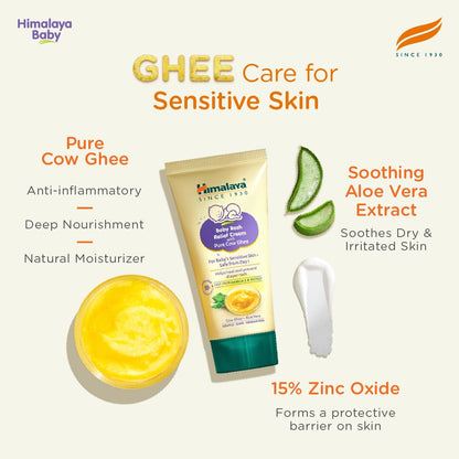 Himalaya Baby Rash Relief Cream with Pure Cow Ghee 50G | ph 5.5 | Aloe vera | Zinc Oxide | Safe for newborns | For baby's sensitive skin safe from day 1 | No Parabens | No Mineral Oil | No Synthetic color | Pediatrician evaluated