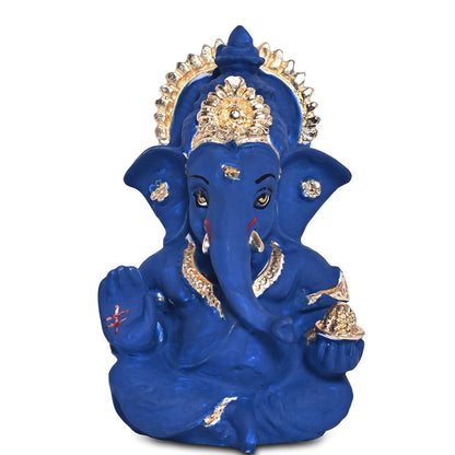 Gold Plated Ganesh Idol for Office Desk Puja Room Figurine Small Ganesha Murti Ganpati Idol for Home Decor Puja Lord Ganesh Statue Gift 3.5 Inches (8.89 x 5.08 cm) (Blue), Resin, Religious