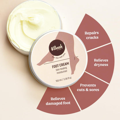 Vilvah Foot Cream for Cracked Heels | Repairs Dry, Rough & Damaged Feet | Softens Calluses & Removes Dead Skin | Deep Hydration & Odour Control | 100ml