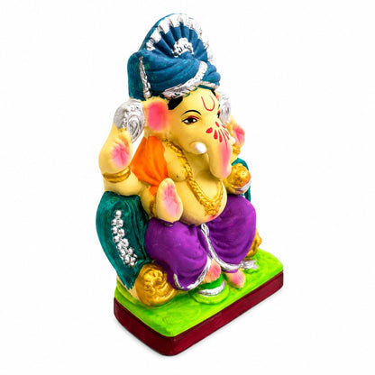 DORAYA EARTH CREATION Clay Ganpati Murti Handmade Eco-Friendly Multicolour Ganesh Idol for Home Temple, Ghar Pooja, Ganesh Chaturthi Decoration, Office Desk & Festive Gift | 6.5 Inch (6 INCH)