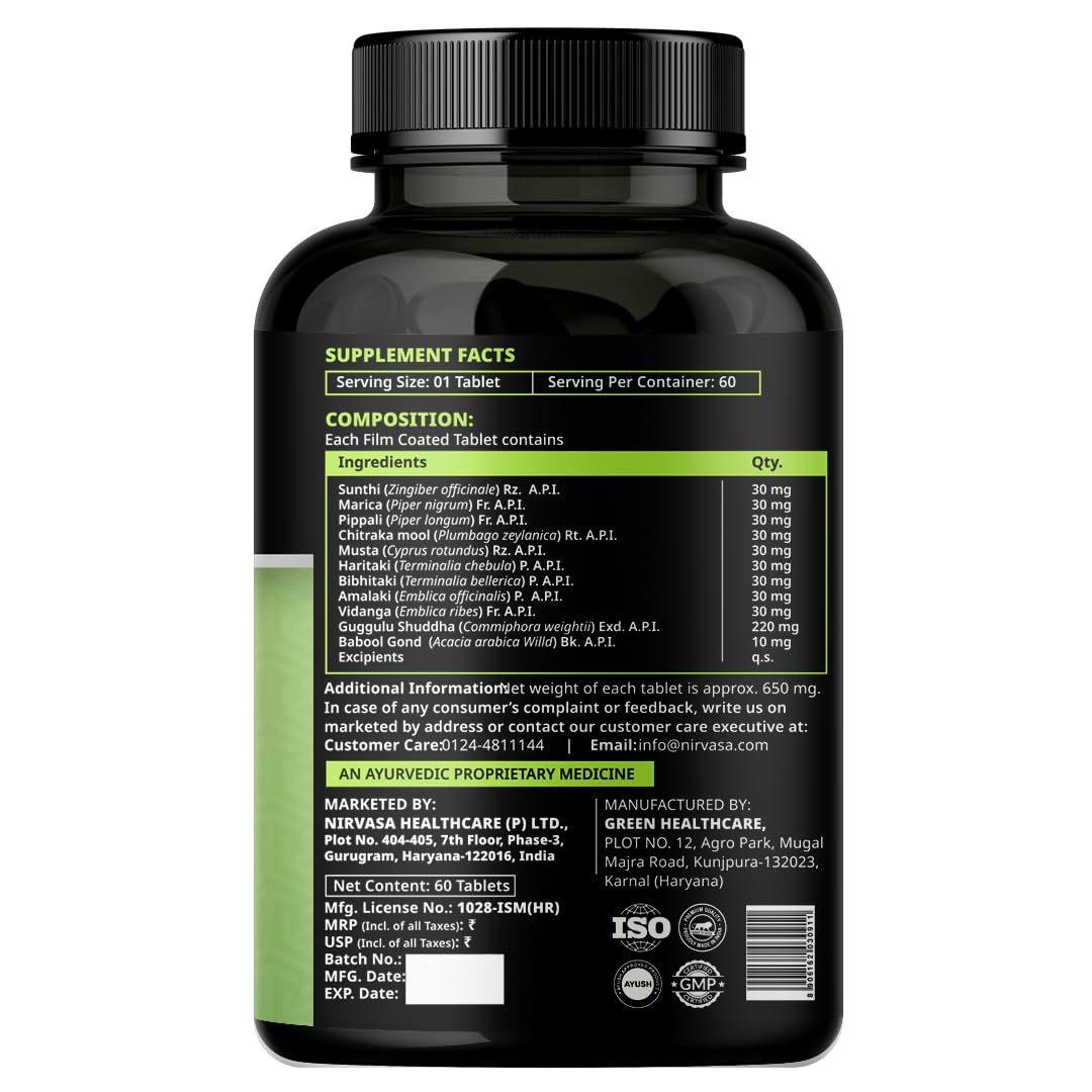 Nirvasa Staylean M-LIFT Ayurvedic Tablets (60 Tabs) | Natural Weight Management & Metabolism Booster | Helps Reduce Fat, Cravings & Maintain BMI | With Sunthi, Pippali, Haritaki & Amalaki