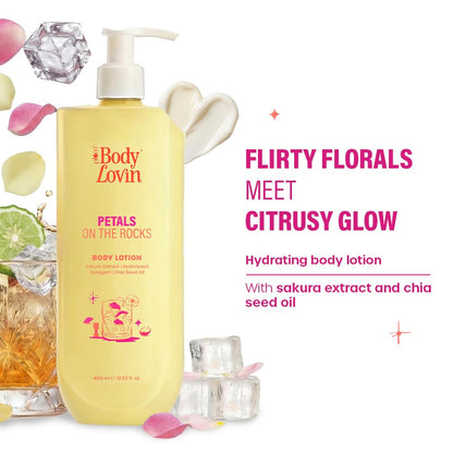 Plum BodyLovin’ Petals On The Rocks Body Lotion | Renewing & Reviving Body Lotion | Lightweight Hydration | Sakura Extract, Hydrolysed Collagen & Chia Seed Oil | Citrus Floral Fragrance | 400 ml