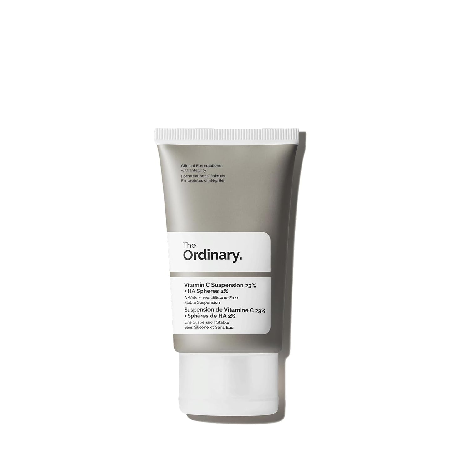 Skincare tube labeled 'The Ordinary' on a white background