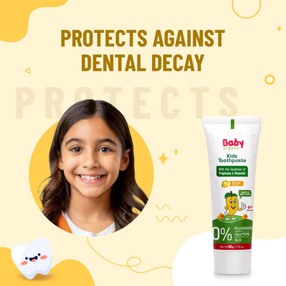 BabyOrgano Ayurvedic Kids Toothpaste for 6+ Months | Mango Flavour | Babool, Mulethi, Triphala & Khadir | Strengthens Gums & Cavity Prevention | Fluoride & SLS Free | FDCA Approved | 50g (Pack of 1)