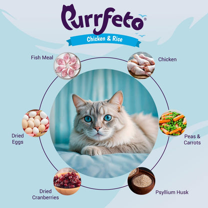 Purrfeto Adult Dry Cat Food | Chicken & Rice | 1.2 kg Ingredients |40% Reduction in Urinary Track Diseases |Anti Hairball Formula |Healthy Skin & Coat |Improves Digestive Health