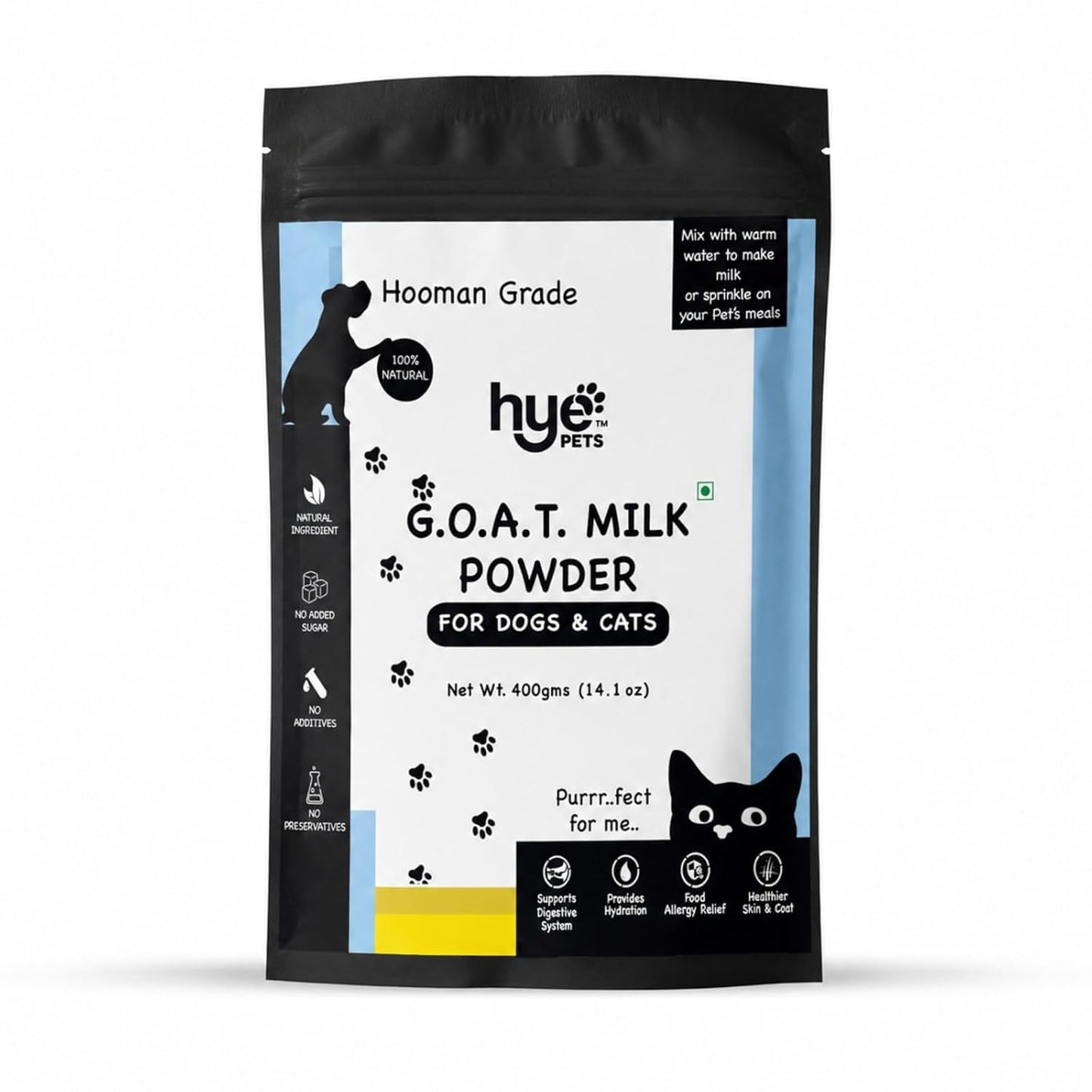 HYE Pets Goat Milk Powder for Pets | Nutrient-Rich Supplement for Happy and Healthy Dogs and Cats Food | 80 Servings Per Pack | 400g
