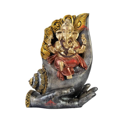 Ganesh Idol Ganesh Statue Sitting On Conch with Hand Best for Home & Office Decor (Shank Ganesha)