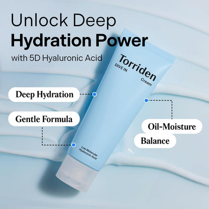 Torriden Dive In Cream (80ml) | Deep Hydrating Korean Face Moisturizer with 5D Hyaluronic Acid, Panthenol & Allantoin | Locks in Moisture, Soothes & Plumps Dry, Dehydrated Skin | Vegan & Cruelty Free