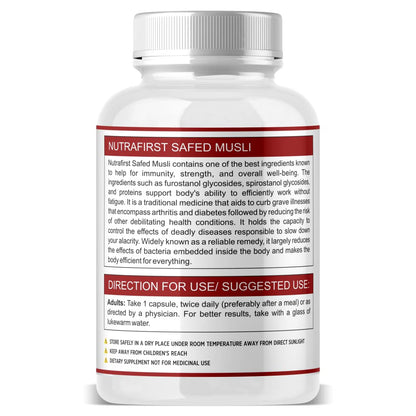 Nutrafirst Safed Musli Extract Capsules (500mg, 60 Caps) | Natural Strength, Stamina & Energy Booster | Supports Muscle Health, Performance, Vitality & Immunity | For Men & Women