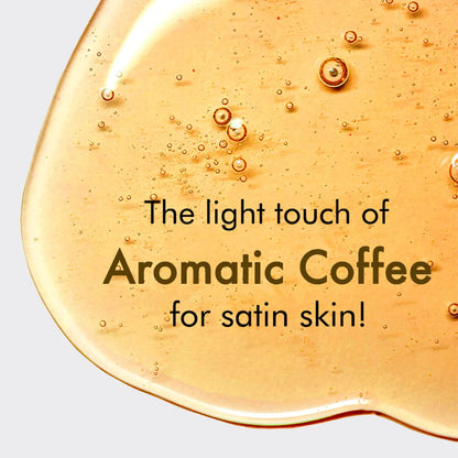 Skincare product with coffee extract and text on a light background