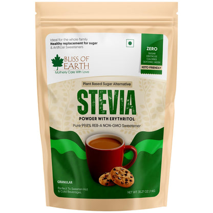 Bliss of Earth Stevia Powder, Sugar Free Zero Calorie Sweetener Diabetic and Keto Friendly 99.8% Purity Vegetarian Gluten Free Quick Dissolve, 1 KG