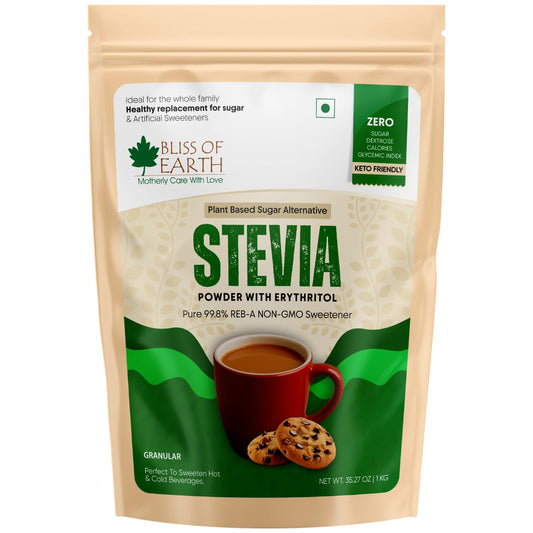 Bliss of Earth Stevia Powder, Sugar Free Zero Calorie Sweetener Diabetic and Keto Friendly 99.8% Purity Vegetarian Gluten Free Quick Dissolve, 1 KG