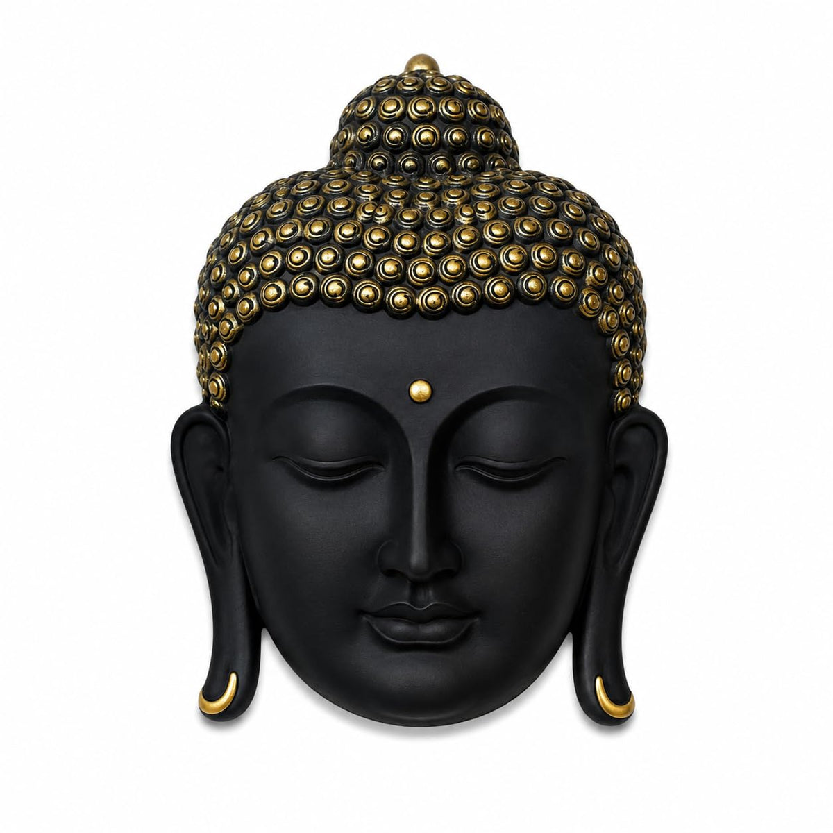 Black & Gold Buddha Face Wall Hanging Statue for Home Decor, Premium Resin Meditation Buddha Wall Art for Living Room, Office, Temple, Yoga Room & Spiritual Decoration