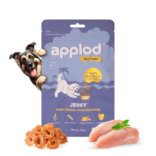 Applod Tender Chicken Mix Fruit Rings Dog Treats | Made Chicken Breast | High Protein, Low Fat, Grain-Free Reward Snack for Dogs | 50g