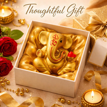Resin Lord Ganesha Idol Car Dashboard 5x5cm (Golden)
