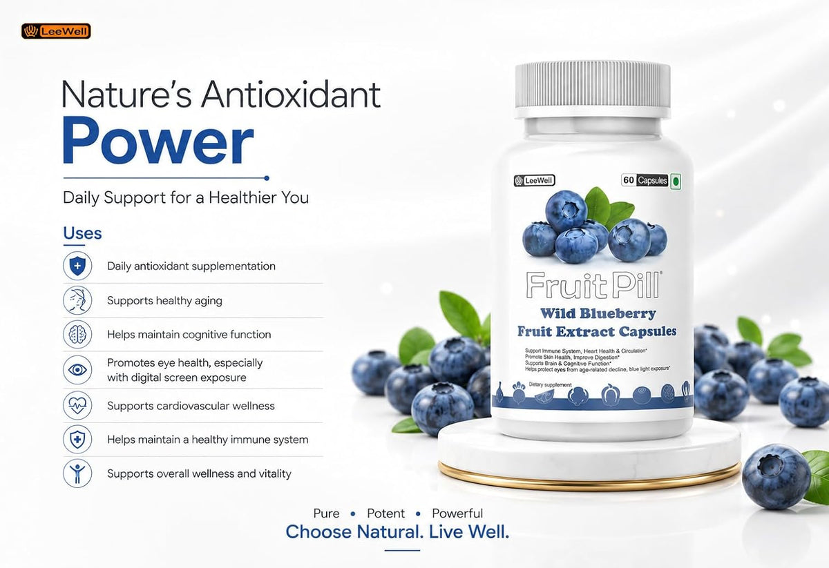 (LeeWell) Wild Blueberry Fruit Extract Supplement for Antioxidant, Eye & Brain Wellness- 60 Veg Capsules